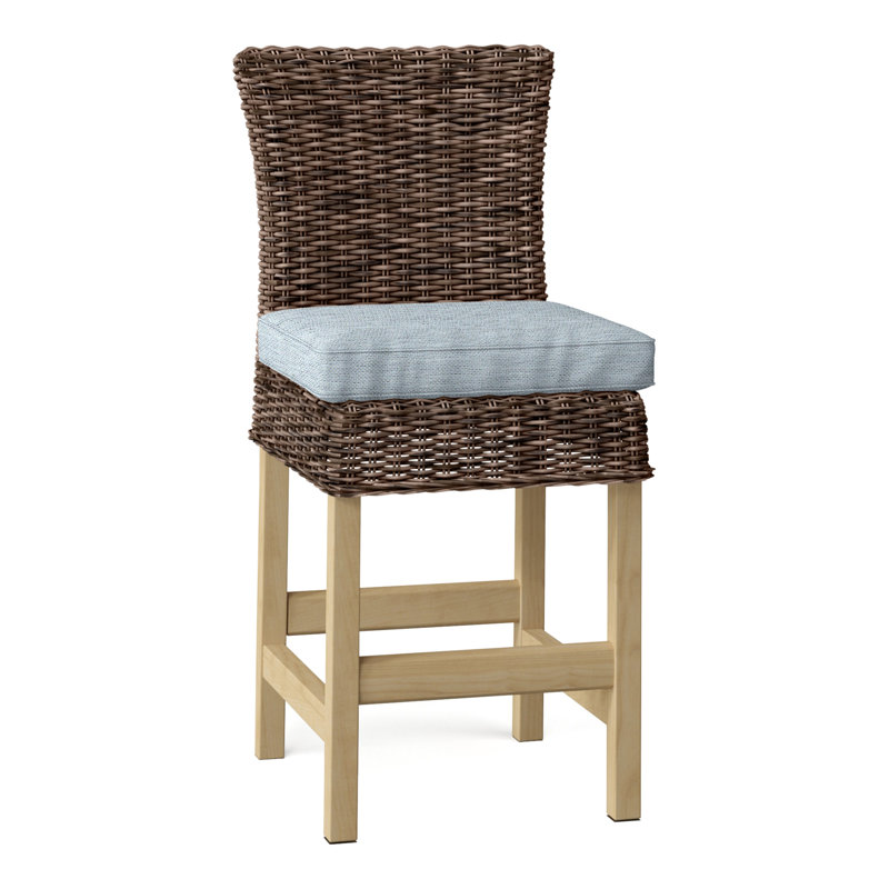 Sag Harbor 28" Patio Bar Stool with Cushion (Set of 2), Ocean Rain, Sag Harbor Mocha