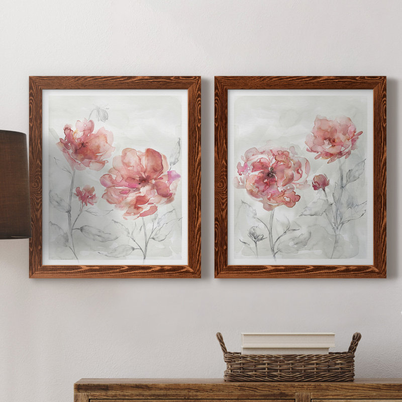 «Blush Botanical I», ensemble de 2 reproductions d'art, Pas de tapis, Toile avec cadre érable, H 24 po x l 36 po x P 1,5 po