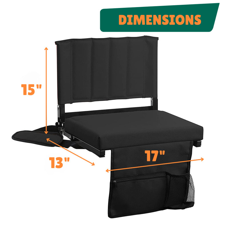 Black Ultra-Padded Folding Stadium Seat with Back Support