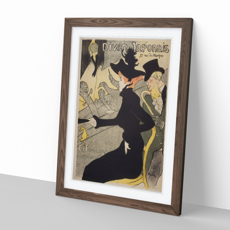Divan Japonais by Henri de Toulouse-Lautrec - Picture Frame Painting, 36cm H x 27cm W x 2cm D, Walnut Framed