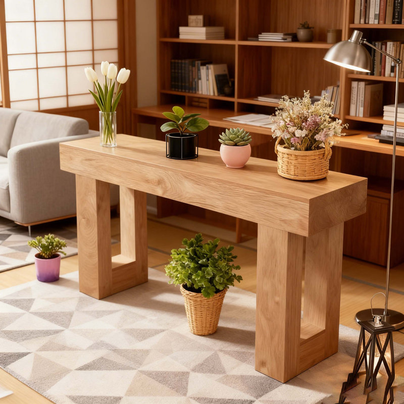 Wooden Console Table, Sofa Side Table, Living Room Table Rectangular Sofa Table Behind The Couch, Natural