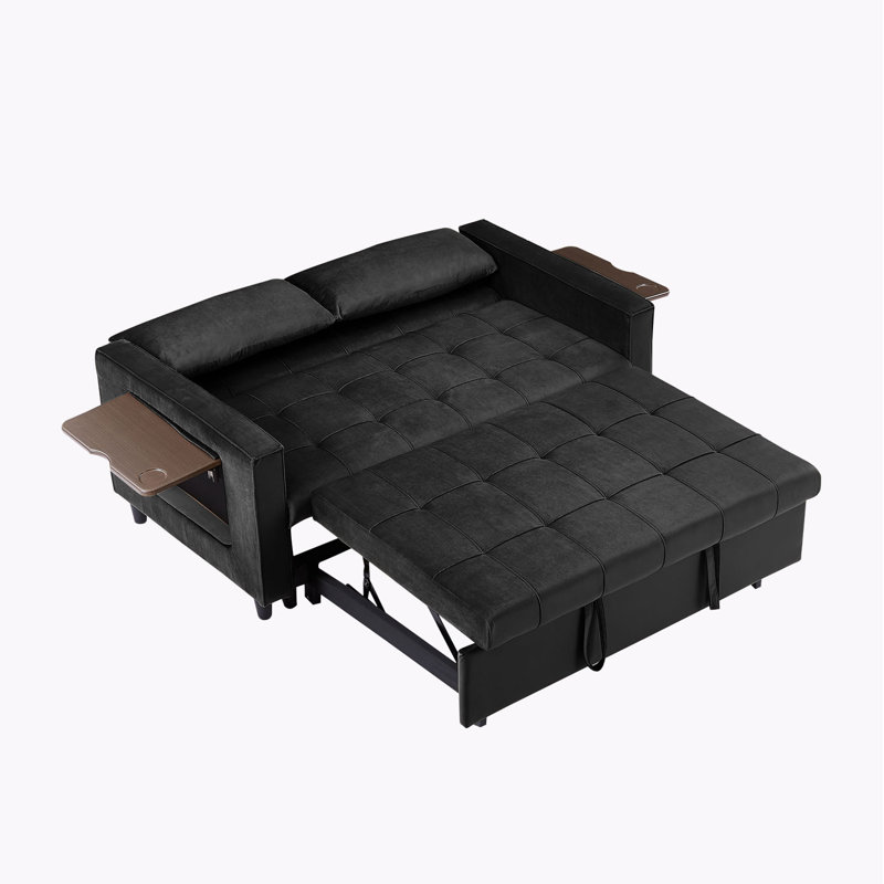 Gabrylle 58.26'' Velvet Sleeper Sofa, Black