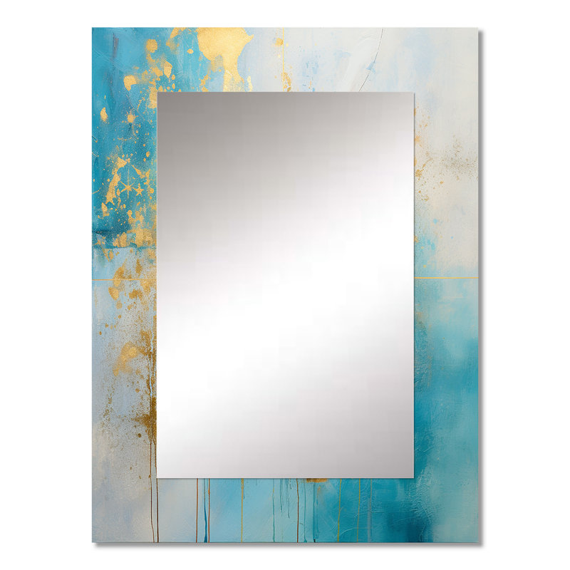 Divine Mandala Delicate Gold Gentle Turquoise V - Boho Mandala Decorative Wall Mirror, Traditional Large Mirror, Printed Metal Art