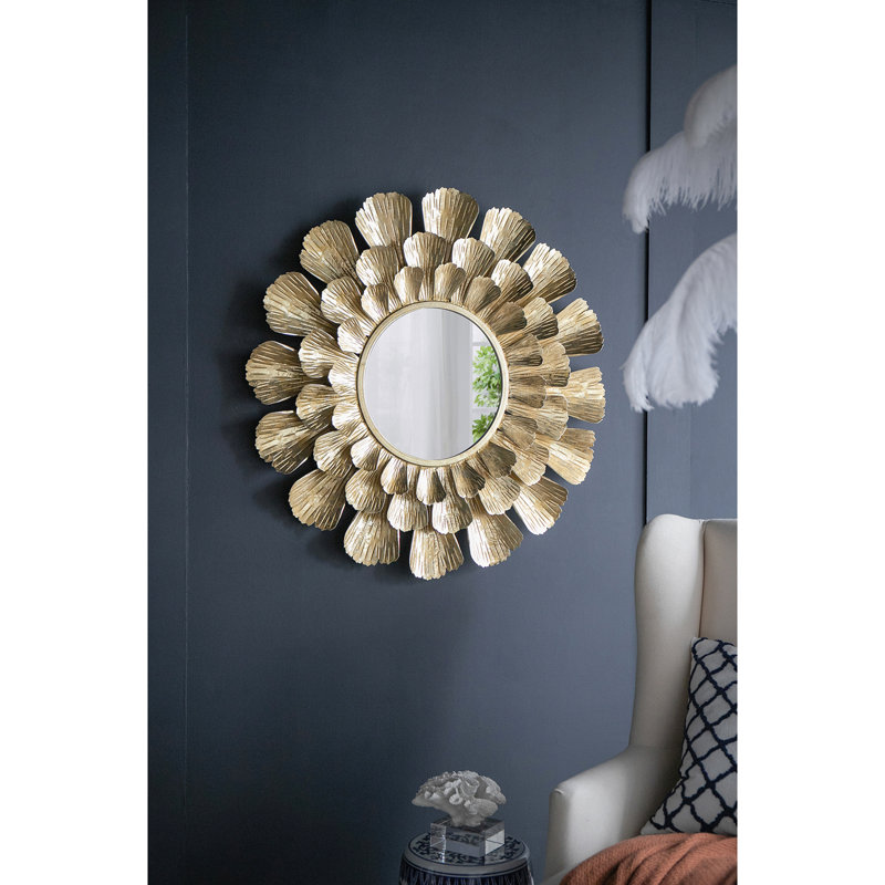Miroir rond 37 x 3 po en métal doré