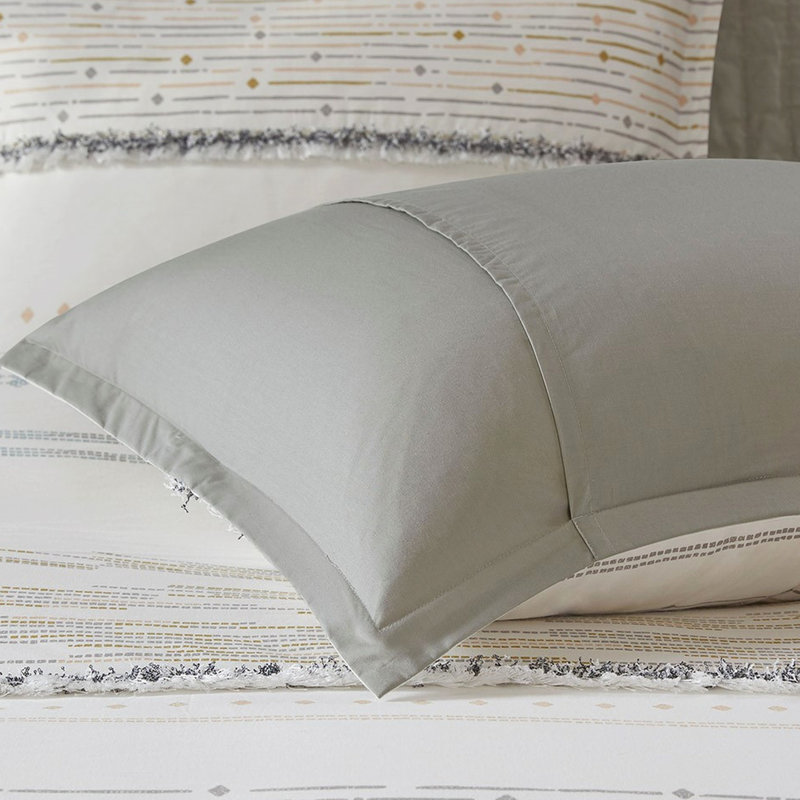 Style Cotton Comforter Full/queen - And Gray With Decorative Print White/gray, Full Comforter + 2 Standard Shams