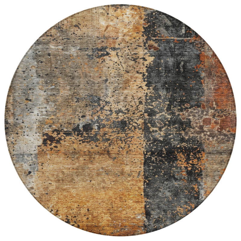 Yasmineh Orange Washable Indoor-Outdoor Rug - , 8' x 8'