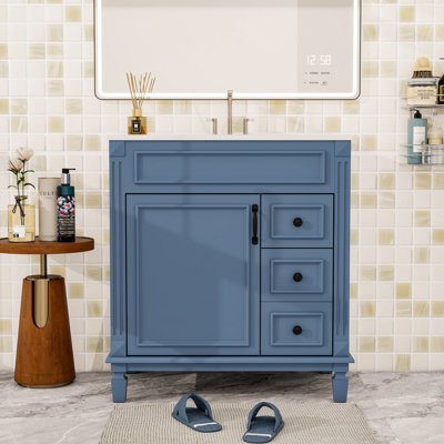 Meuble-lavabo moderne avec lavabo en céramique, 2 tiroirs et tablette réglable