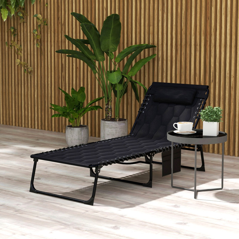 Outsunny Folding Chaise Lounge Set With 5-Level Reclining Back, Outdoor Lounge Tanning Chair With Padded Seat, Side Pocket & Headrest For Beach, Yard, Patio