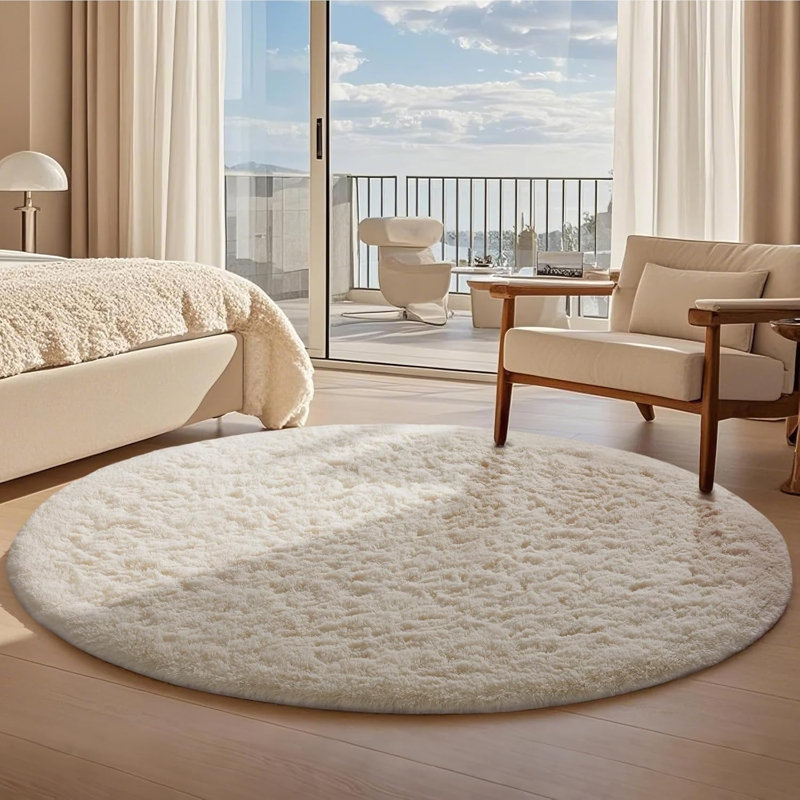9x9 ft Cream White Round Rug for Bedroom Room Fluffy Circle Rug Furry Carpet Shaggy Circular Fuzzy Washable Non-Slip Large Area Rug Soft Indoor for Living Room Cute Aesthetic Home Decor