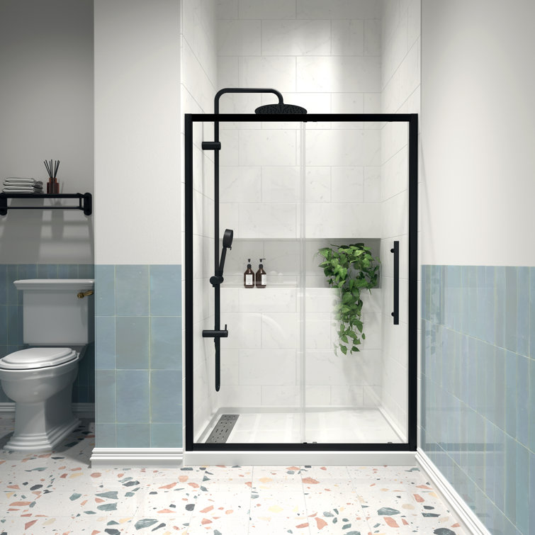 44 to 48 in. W X 72 in. H Single Sliding Semi-Frameless Shower Door with 1/4 in. (6mm) Clear Tempered Glass
