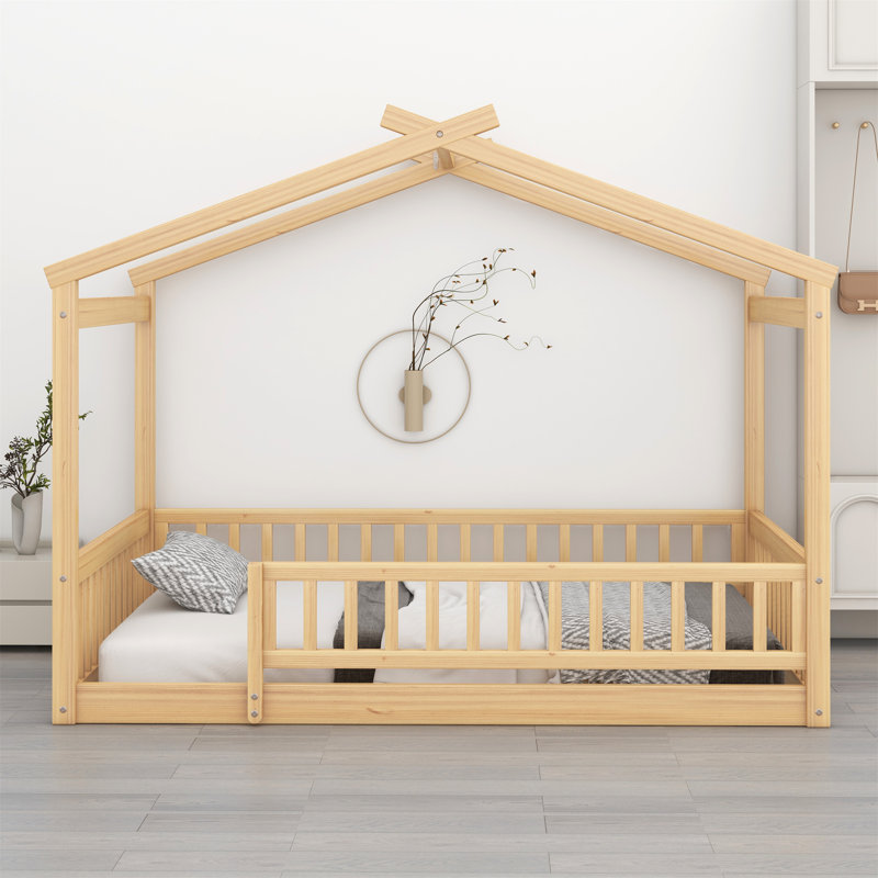 Cadre de lit en bois avec clôture, Naturel