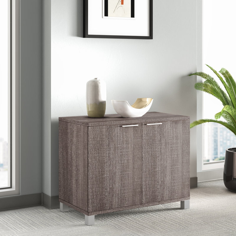 Armoire de rangement basse de 36 po de largeur à 2 portes DeSandre, Écorce gris