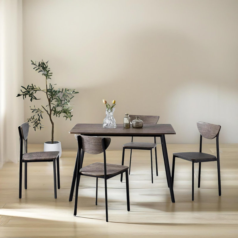 Nitesh - Rustic Brown 4 Person Dining Set - Kitchen Table and Chairs, Metal Frame
