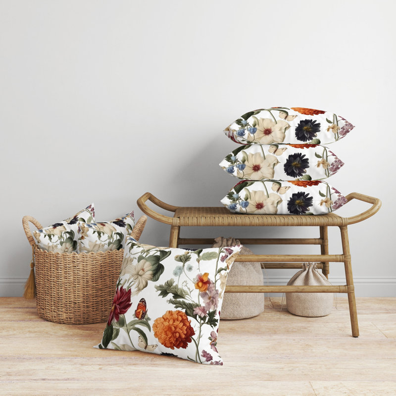 Mixed Flower Delight Floral Reversible Throw Pillow, 16"H x 16"W, White/Cream/Multi Floral