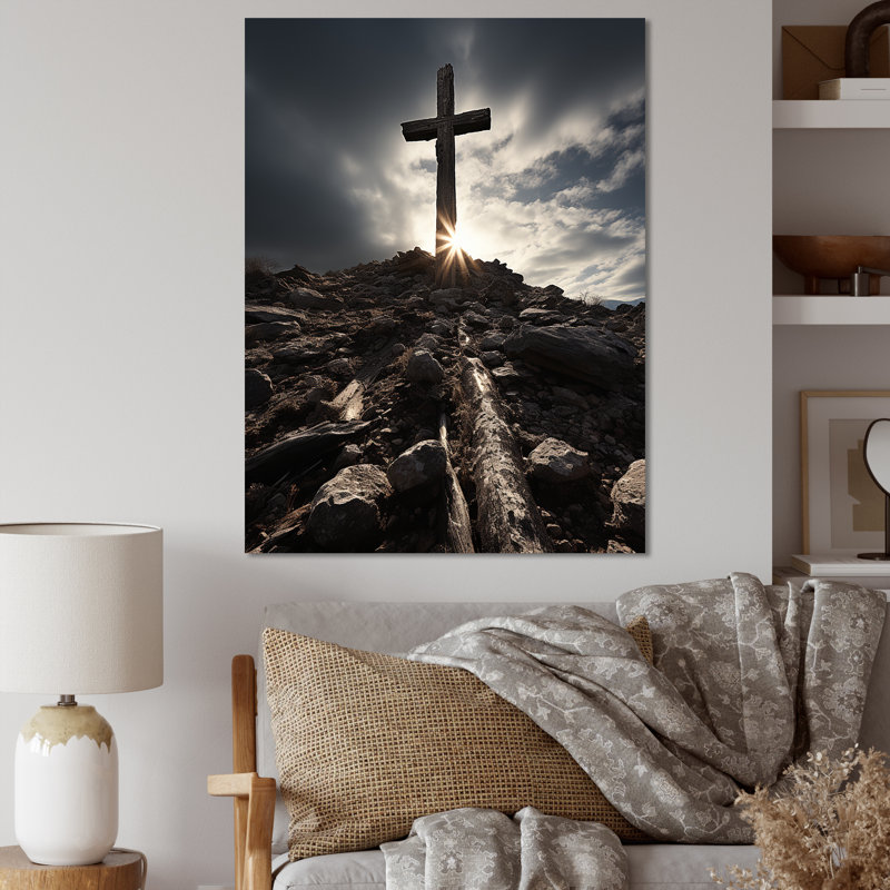 Neuville, croix religieuse, espoir céleste sur toile, H 40 po x l 30 po x P 1,5 po, Toile tendue