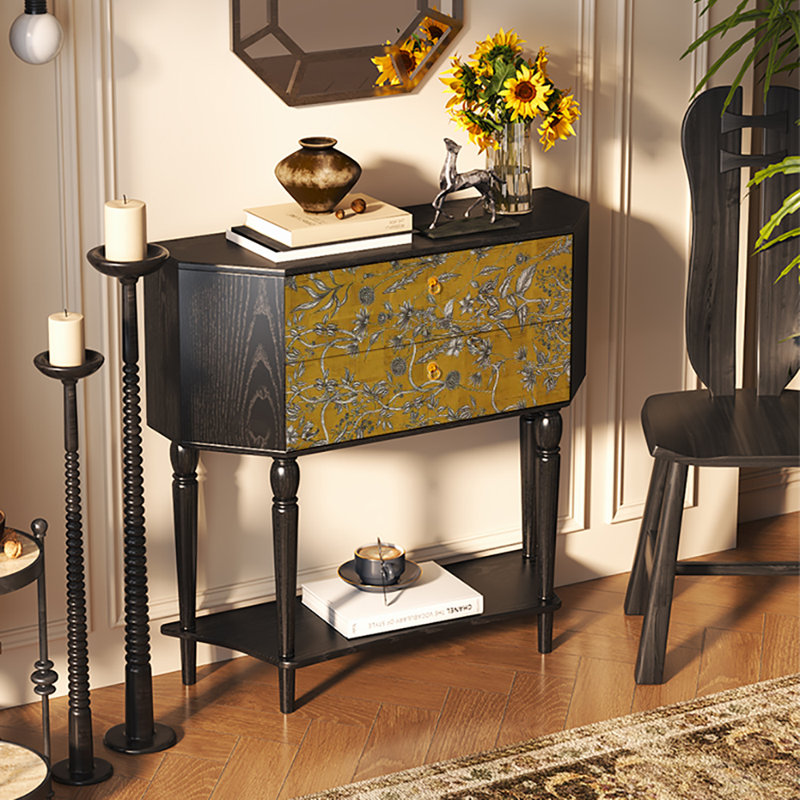 Buffet 33,5 po de style rétro, Noir / jaune foncé