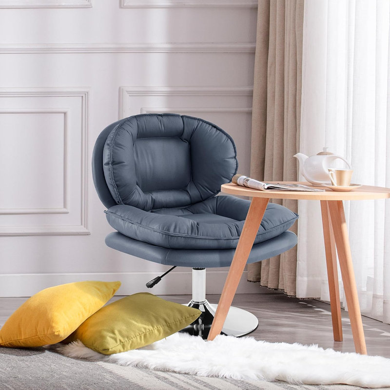 Fauteuil d'appoint pivotant à hauteur réglable, rembourré, Mélange de polyester gris