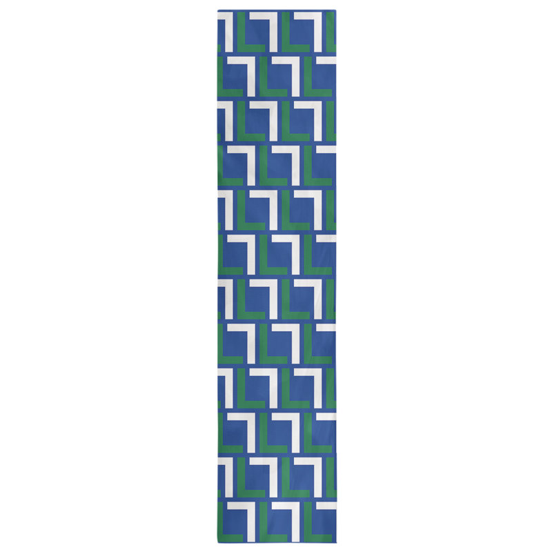 Chemin de table Seattle, Bleu/vert/blanc, 90 po x 16 po, polyester