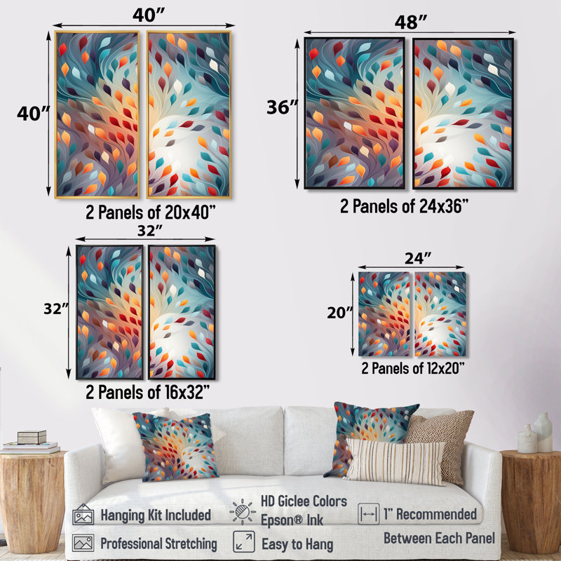 Méditation en forme de cœur - 2 pièces décoratives géométriques abstraites, H 32 po x l 32 po, Toile tendue sur cadre