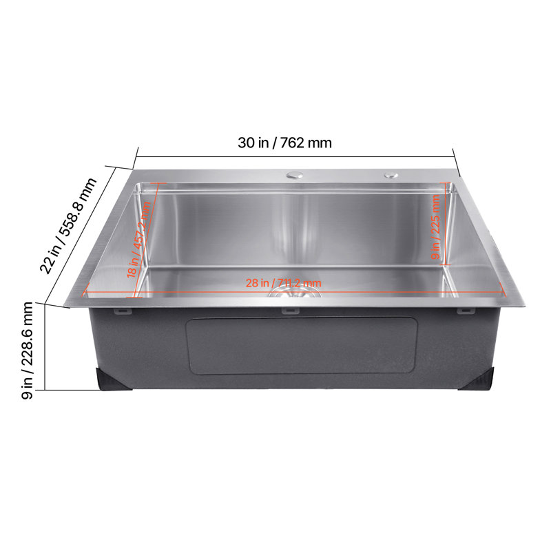 30" Kitchen Sink Top Mount Single Bowl Drop-In Basin Stainless Steel Bar