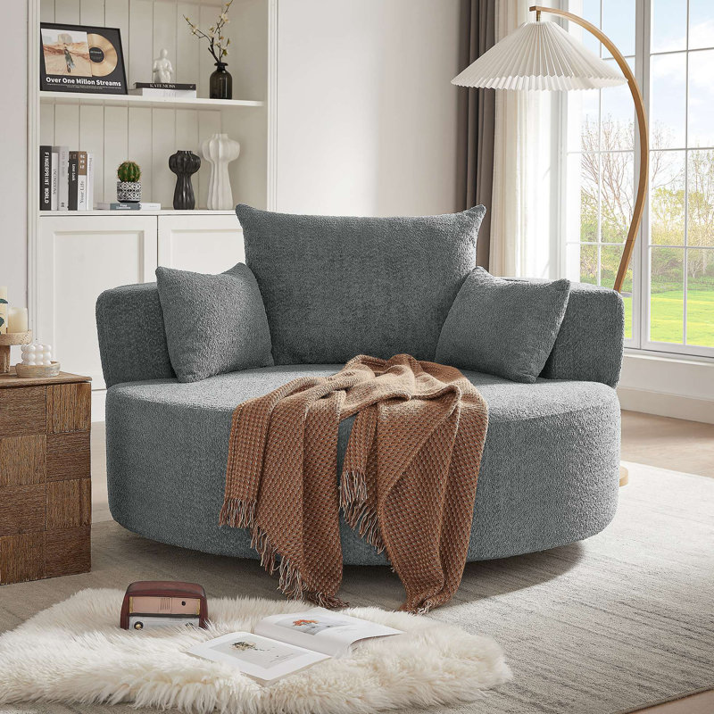 Fauteuil d'appoint pivotant à 360 ° avec 3 coussins amovibles pour le salon, la chambre à coucher, le bureau et l'hôtel, Gris