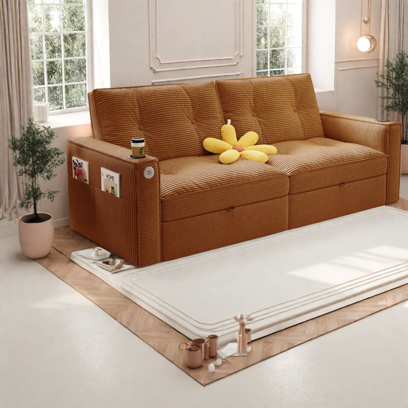 Canapé-lit moderne en velours côtelé multifonctionnel, compact et élégant pour les petits espaces
