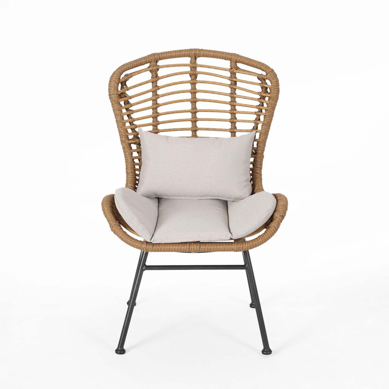 Light Brown Faux Rattan Armless Patio Chairs with Beige Cushions