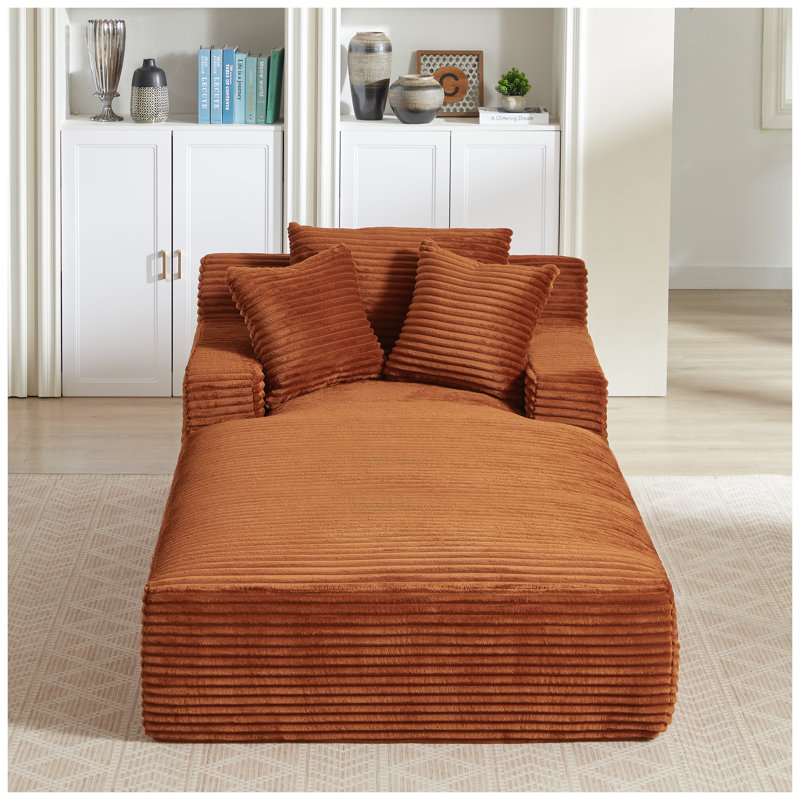 Fauteuil méridienne surdimensionné en velours côtelé, canapé-lit moderne orange d'intérieur avec coussins à ressorts, aucun assemblage requis pour le salon ou le bureau