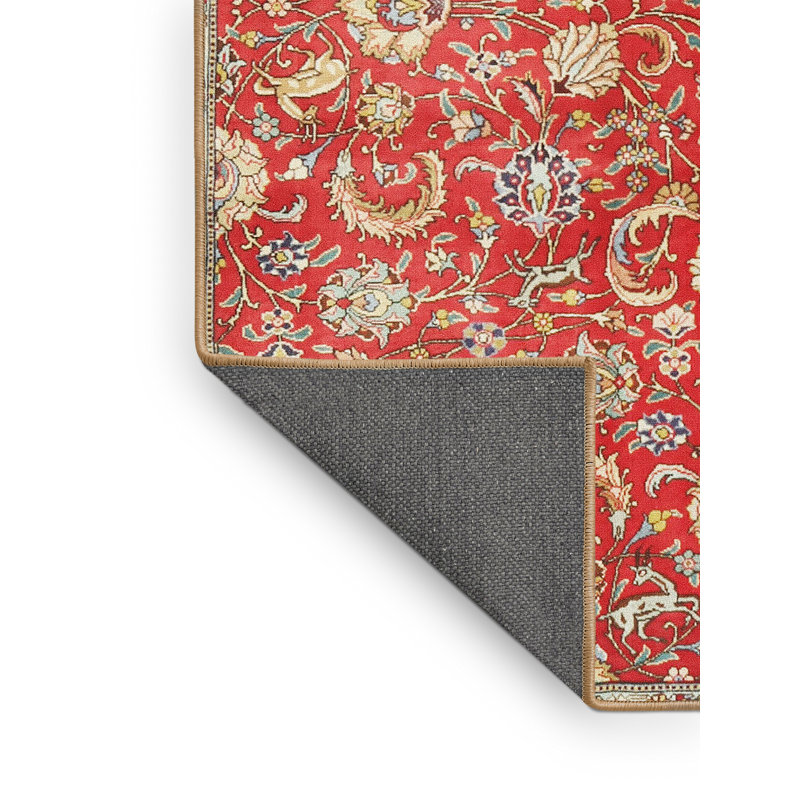 Tapis décoratif floral rouge/beige/bleu Abate, Rectangle 2 pi x 3 pi