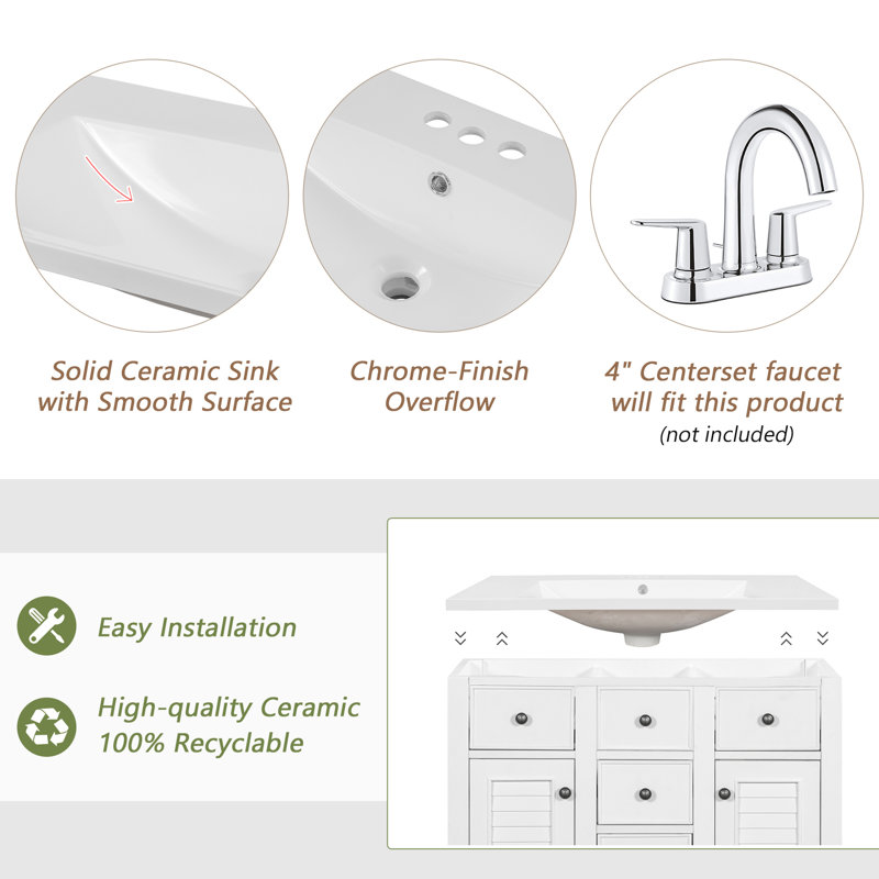 Meuble-lavabo sur pied simple 36 po avec comptoir en céramique Kailiana