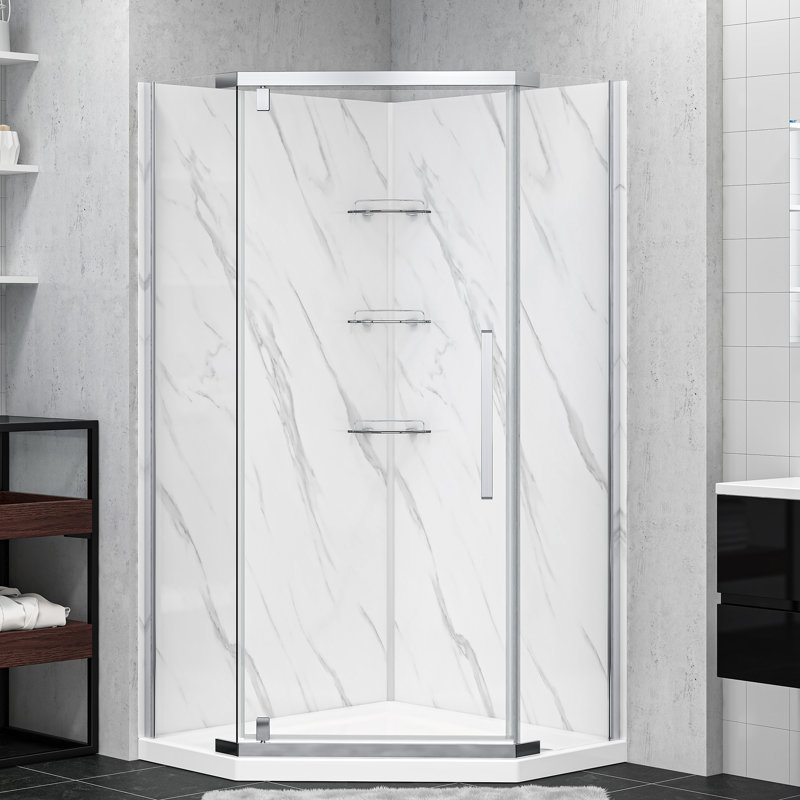 Dreamwerks Capri 38" W x 79" H Neo Angle Pivot Frameless Corner Shower Kit