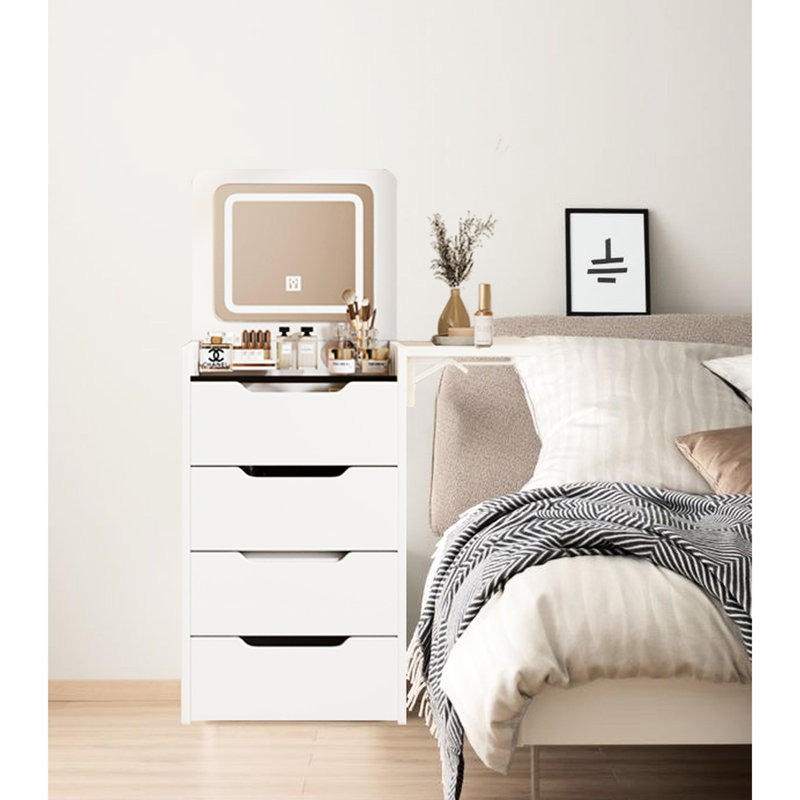 Bureau compact avec 31 fonctions de meuble-lavabo, tiroirs cachés et rangement blanc, miroir