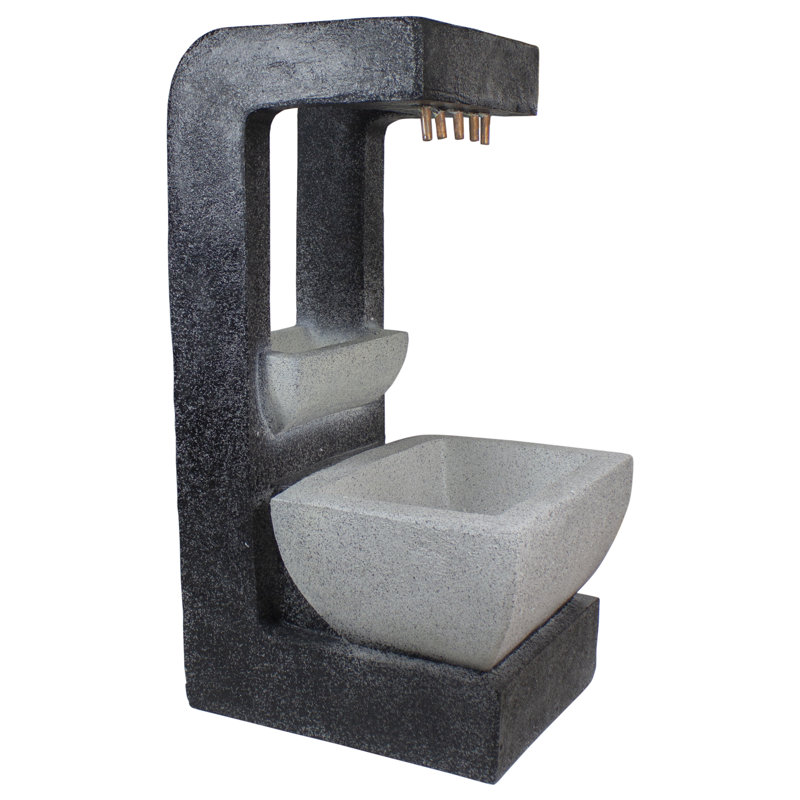 Gray Polystone LED Lighted Rainfall Outdoor Fountain with Planter