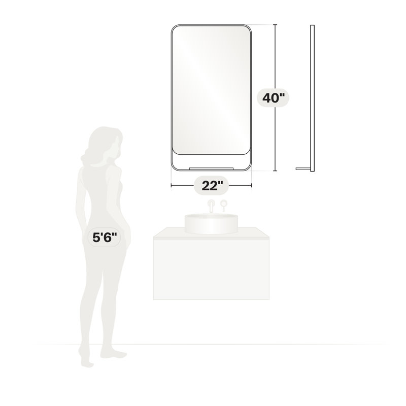 Radius Corner Bathroom / Vanity Mirror with Shelves, Black