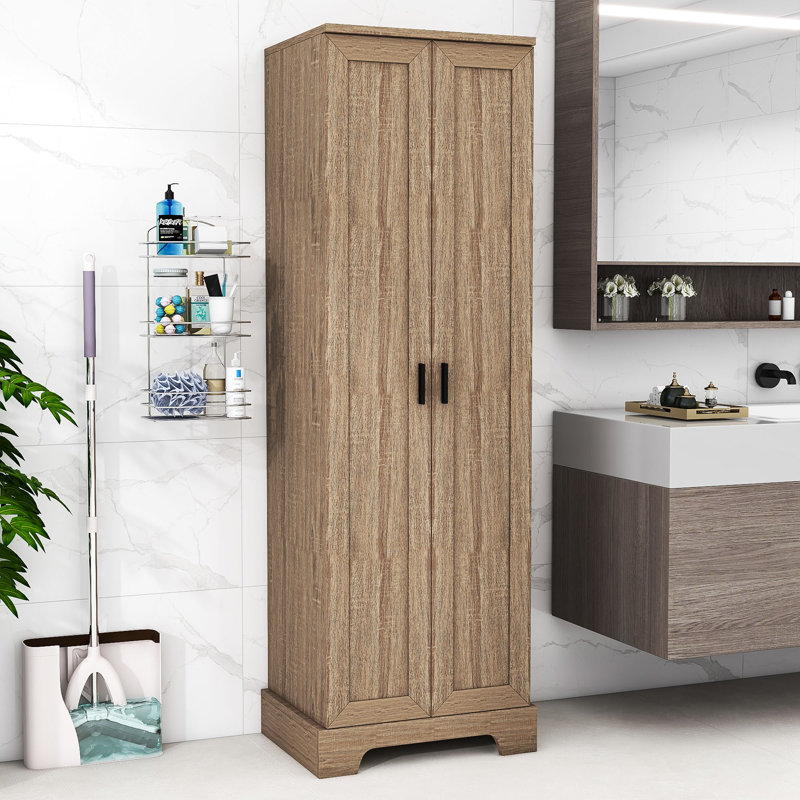 Winshell Freestanding Bathroom Cabinet with Adjustable Shelves, Brown
