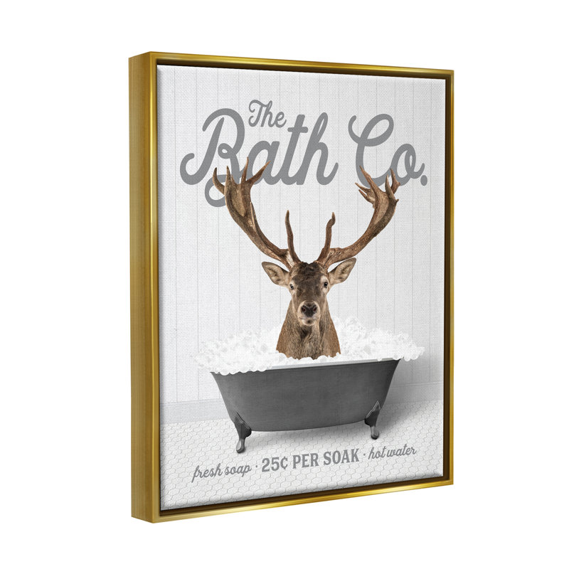 "Trinx Deer In Bubble Bath", art mural encadré sur toile flottante par lettré et doublé, Cadre flottant métallique doré