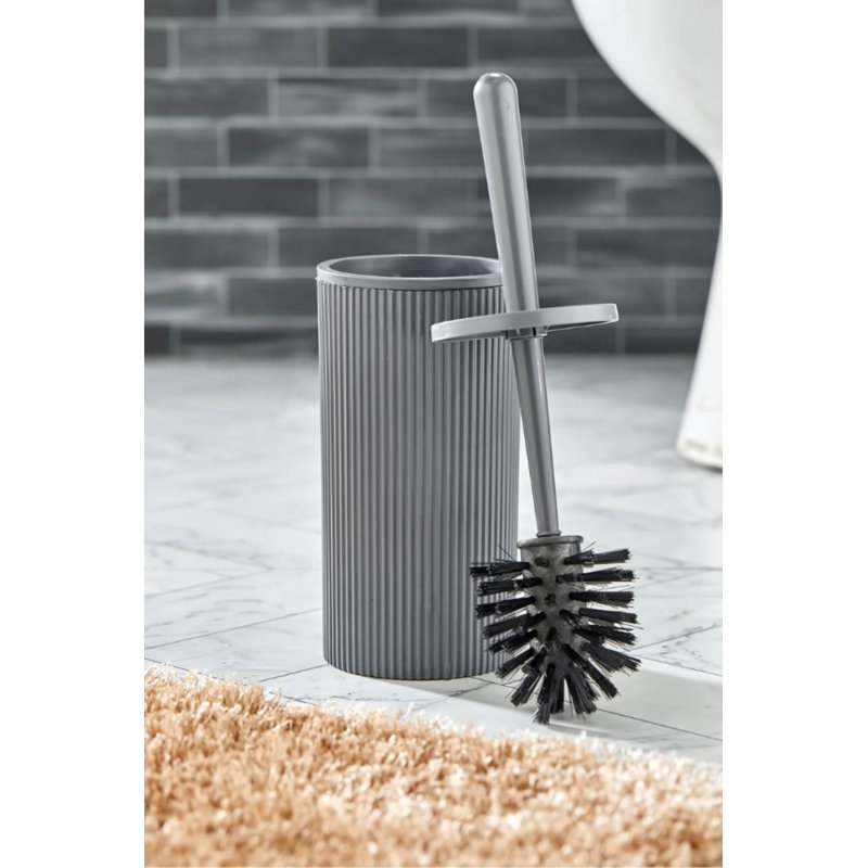 Brosse de toilette durable avec support, gris, 6,9 po x 2,8 po | 100% plastique, va au lave-vaisselle | Idéal pour un nettoyage et une hygiène faciles, design élégant pour les salles de bain modernes, compact et fonctionnel