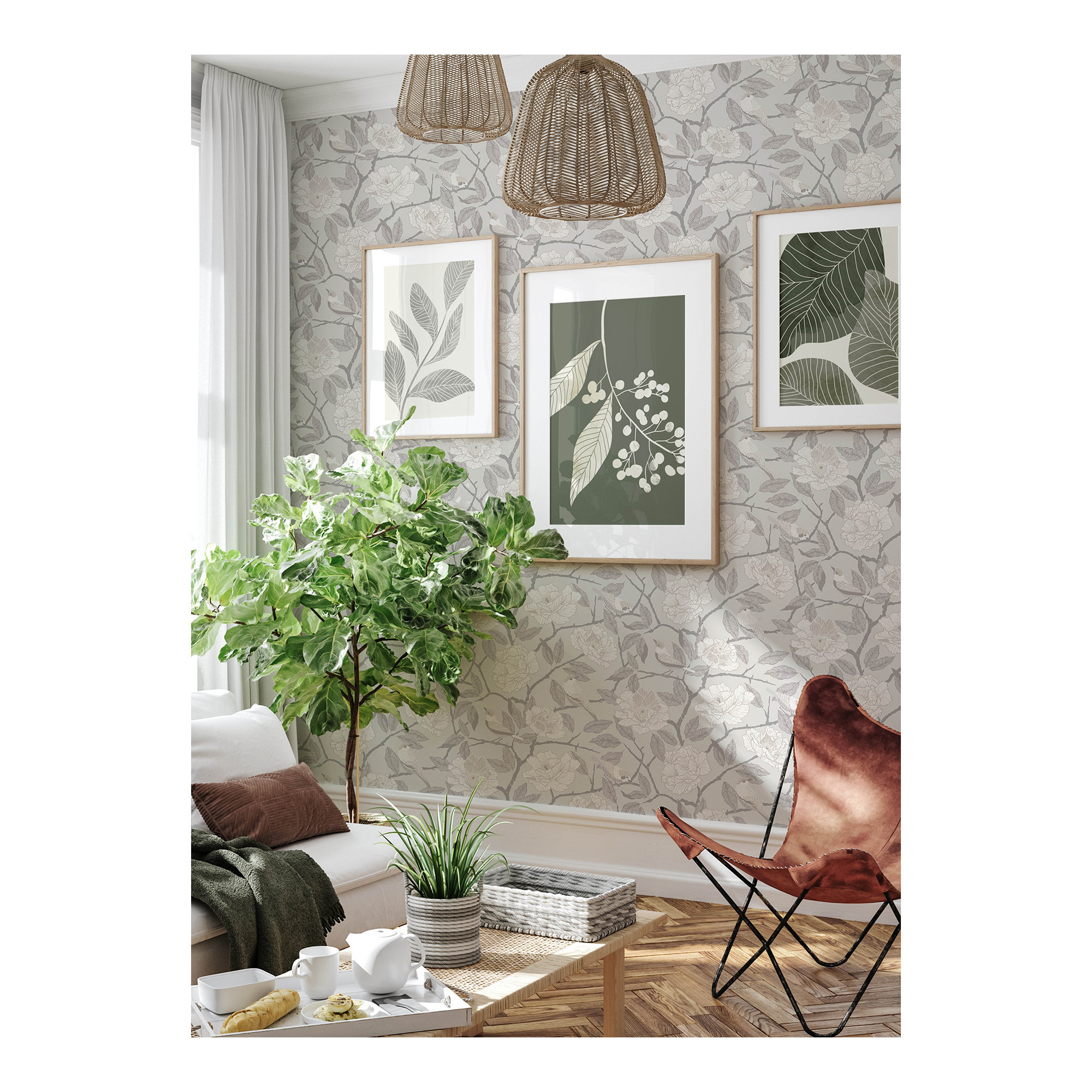 Botanical Wallpaper, White/Off-White