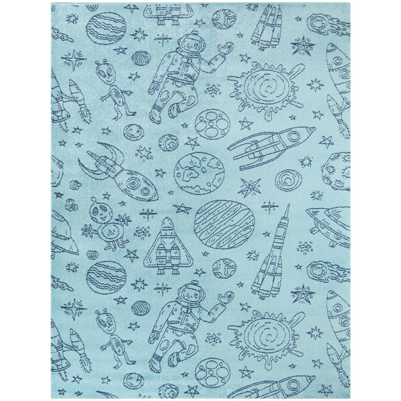 Tapis Palou Rocket Ship, Rectangle 5 pi 3 po x 7 pi, Bleu clair