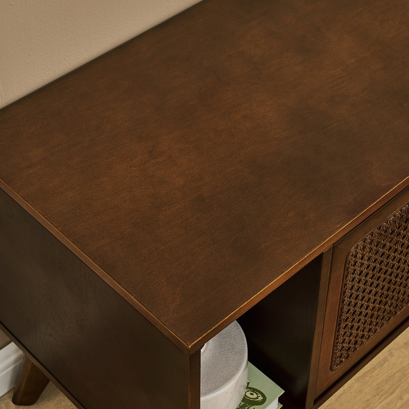 Meuble télé 67,9 po Mid-Century Modern Rattan, Noyer