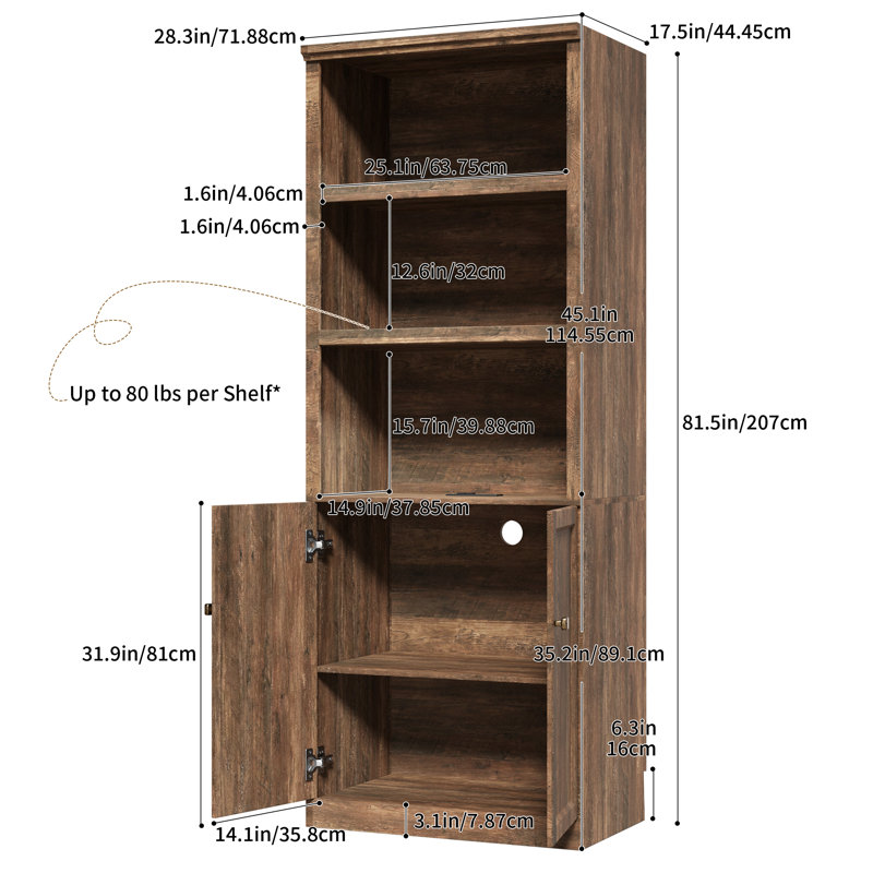81.50"H Freestanding Kitchen Storage Cabinet Pantry Buffet Cabinet With Built-In Charging Station & Open Shelves for Dining Room,Entryway, Bathroom,Living Room, Brown