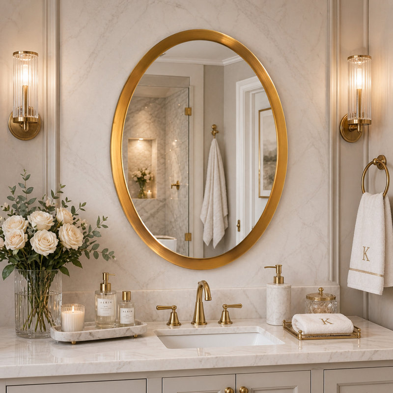 Miroir de salle de bain ovale en métal brossé Mercer41 - 29 po x 23 po