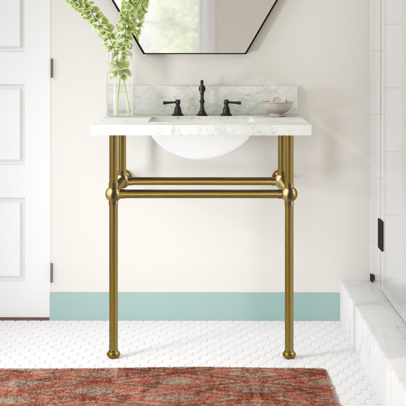 30-Inch Carrara Marble Vanity Top with Brass Legs