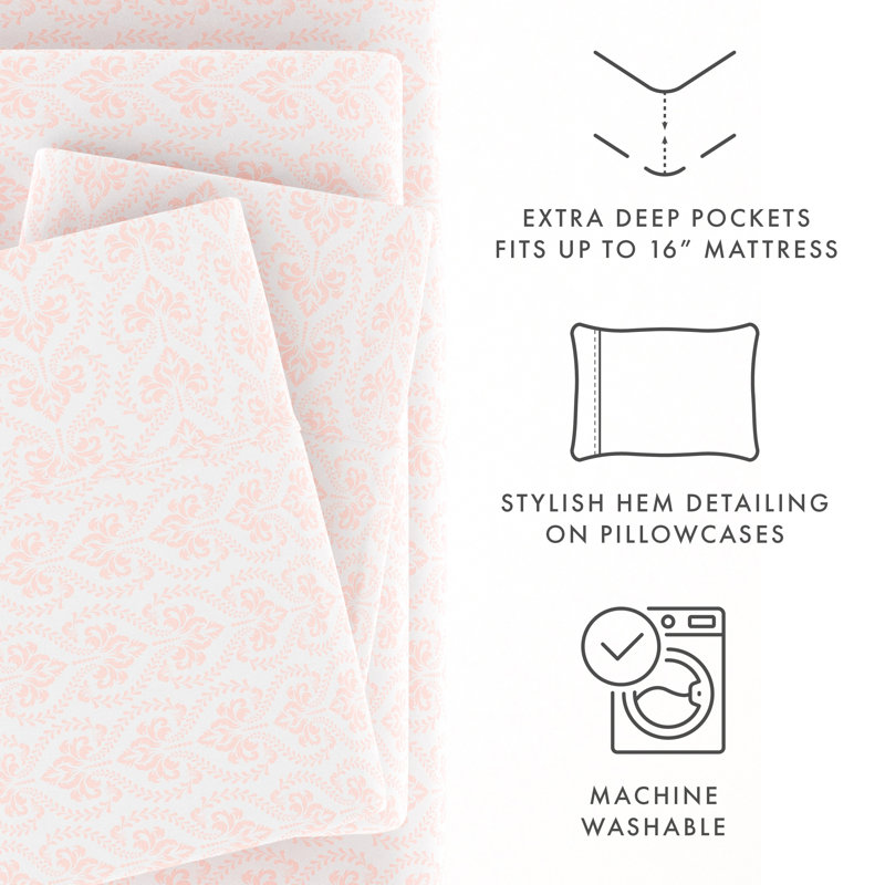 Classic Pink Full/Double Microfiber 4-Piece Bed Sheet Set