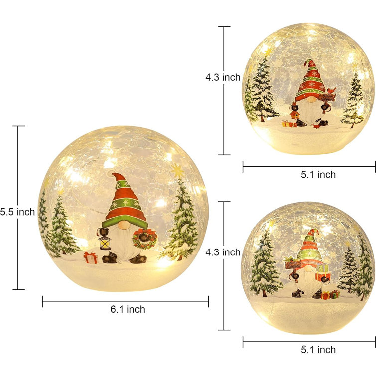 The Holiday Aisle® Christmas Decorations Indoor, Set Of 3 Crackle Glass  Ball With LED Lights Christmas Snowman Home Decor, Christmas Table  Decorations Lighted Globes With Timer For Mantel Fireplace Tabletop