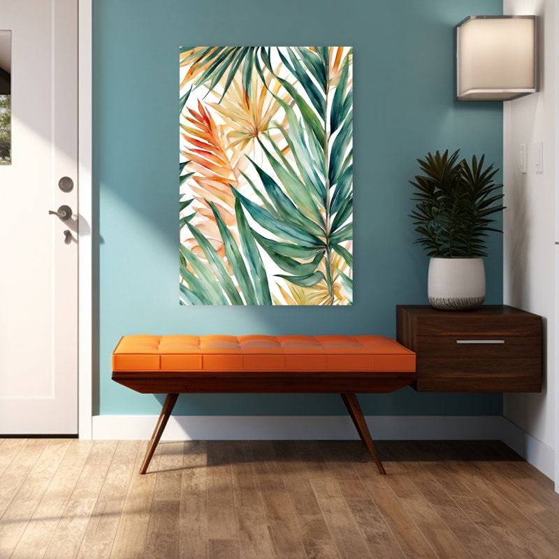 «Warm Tropical Leaves», art abstrait moderne, vibrant et côtier, H 48 po x l 32 po