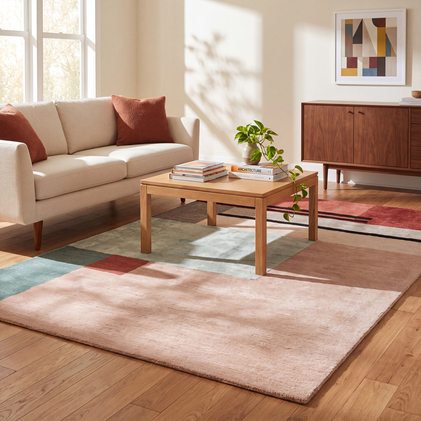 Runway Beige Hand-Tufted Geometric Rug, Rectangle 5' x 8'