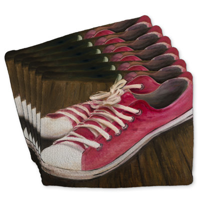 Braided Polyester Placemats Set of 6 - Pink Sneakers Decor