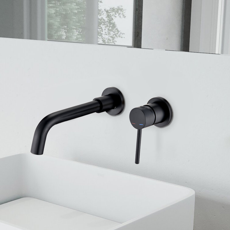 Robinet de salle de bain mural avec bonde, Noir mat