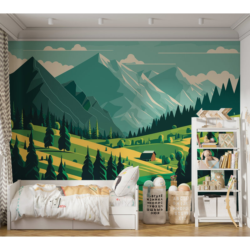 Murale pelez et collez de qualité supérieure - Paysage de montagne, L 120 po x l 180 po
